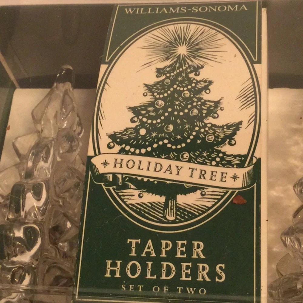 Williams Sonoma Clear Glass Holiday Tree Taper Holders